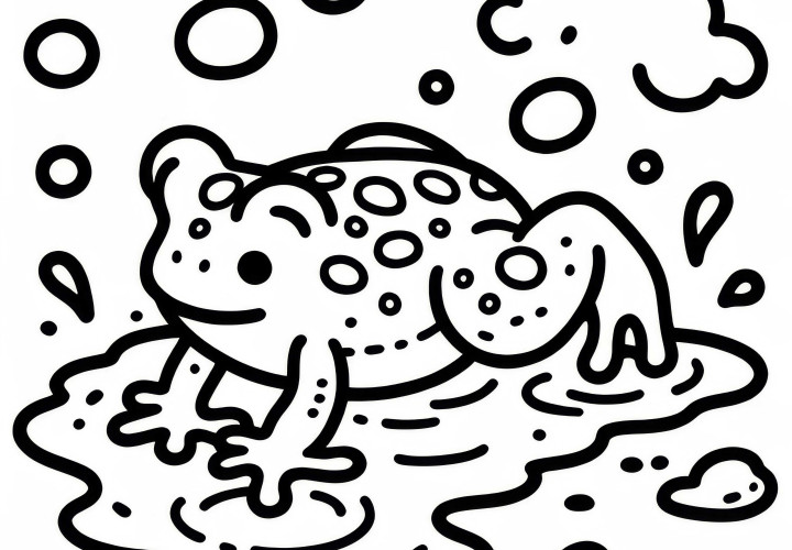 Sapo salta pela poça: Modelo de colorir simples (Gratuito) Sapo pula pela poça: Modelo de desenho simples (Gratuito)