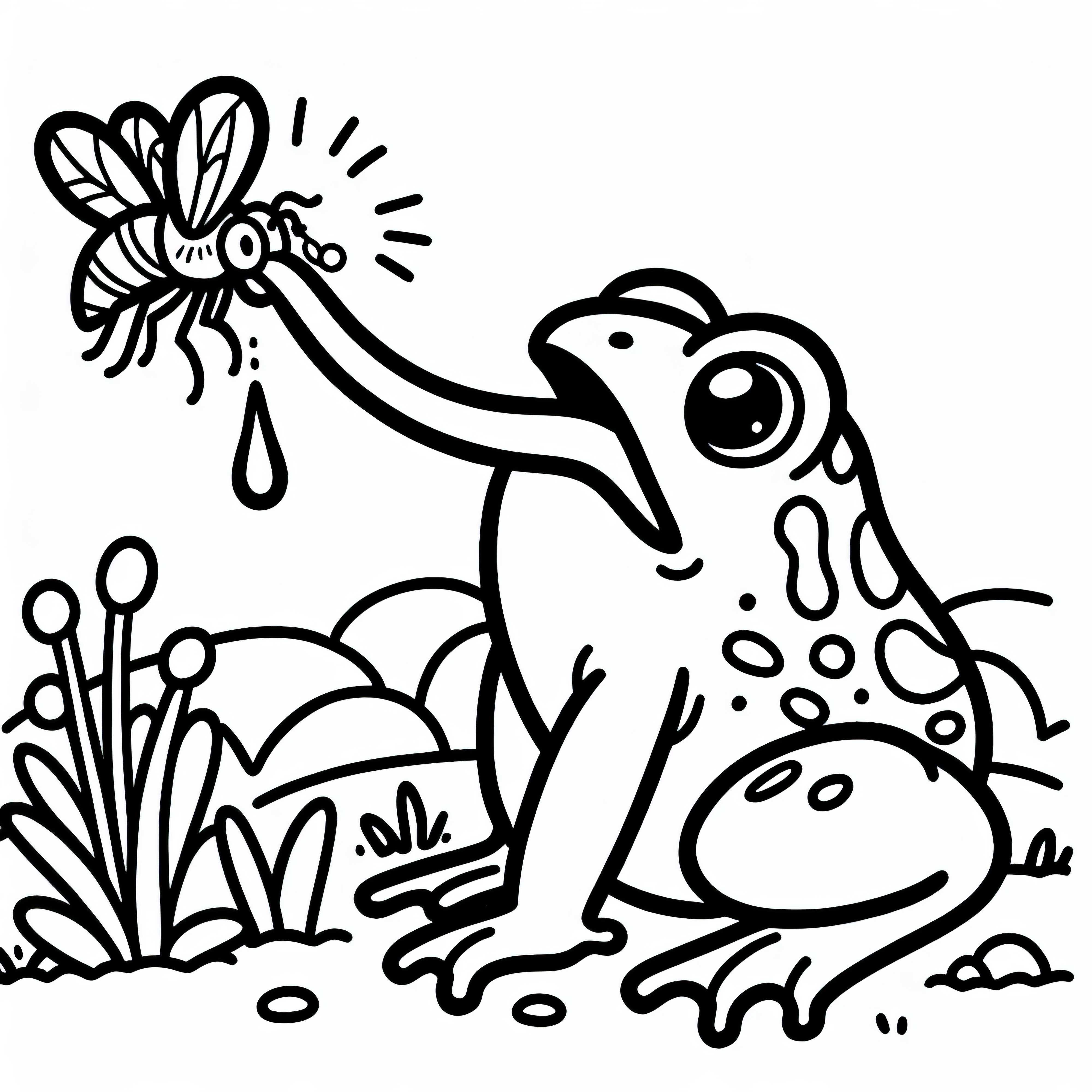 Sapo pega mosca com a língua: Desenho para colorir simples (Gratuito) Sapo pega mosca com a língua: Desenho para colorir simples (Gratuito)