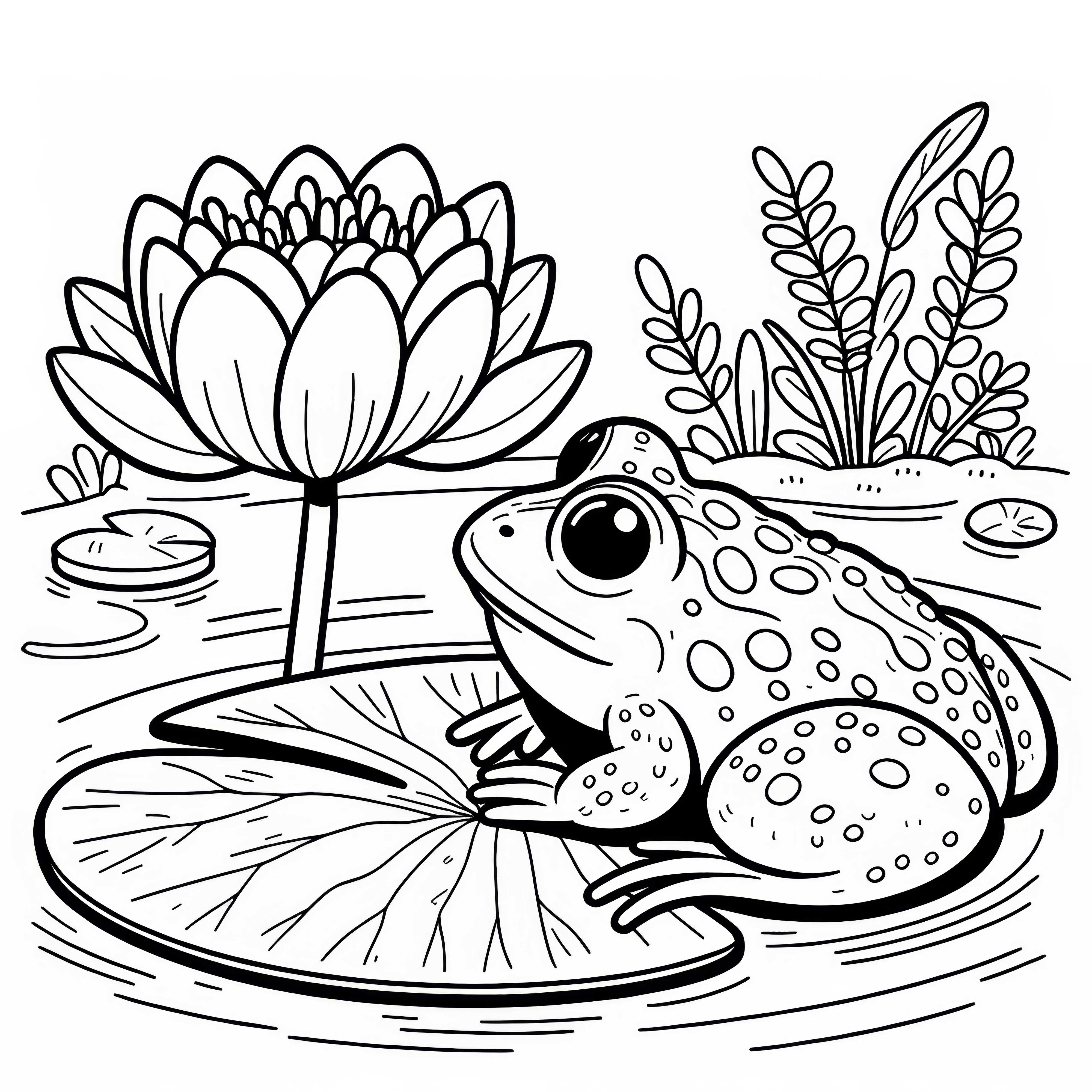Sapo em folha de lírio no lago: Desenho para colorir simples (Gratuito) Sapo em folha de nenúfar no lago: Desenho para colorir (Grátis)