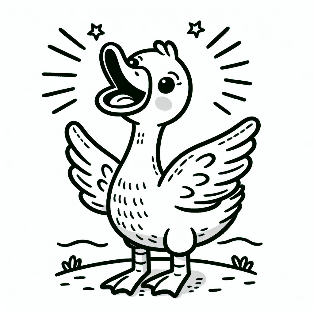 Ganso agita suas asas animadamente: Desenho para colorir simples (Gratuito)