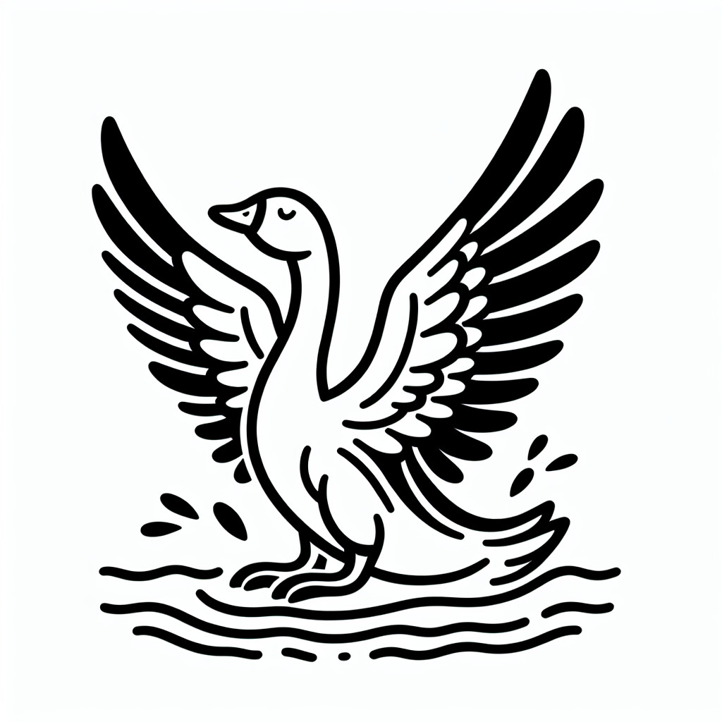Ganso com asas espalhadas: Desenho para colorir simples (Grátis)