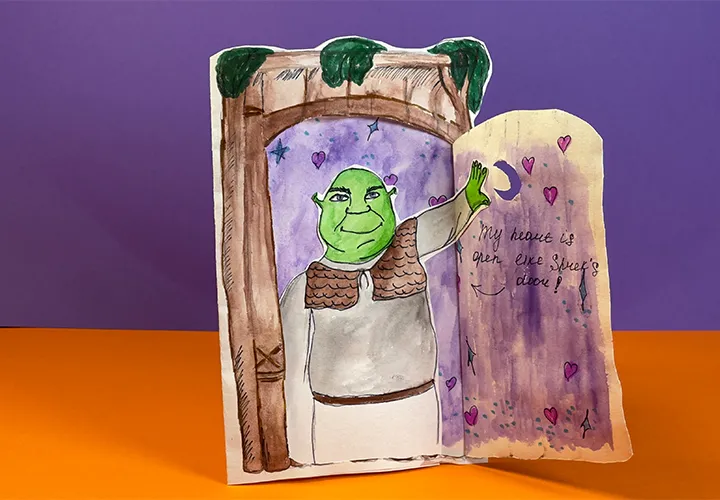 Membuat kartu pintu Shrek - Ide kerajinan kreatif untuk anak-anak