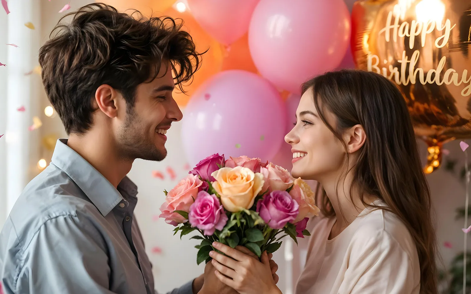 Wunderschönes Bild mit Geburtstagskarte und Ballons – perfekte Glückwünsche zum Geburtstag für deine Freundin oder Partnerin. Geburtstagswünsche für Freundin mit Karte und Ballons