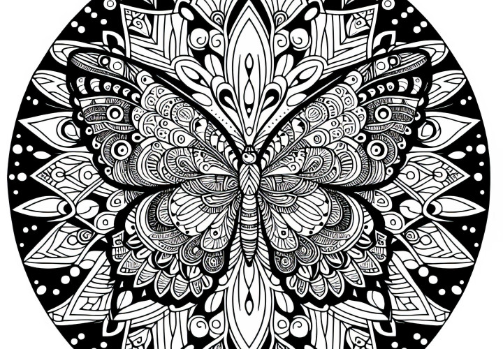 Motýlik mandala omaľovánka zadarmo