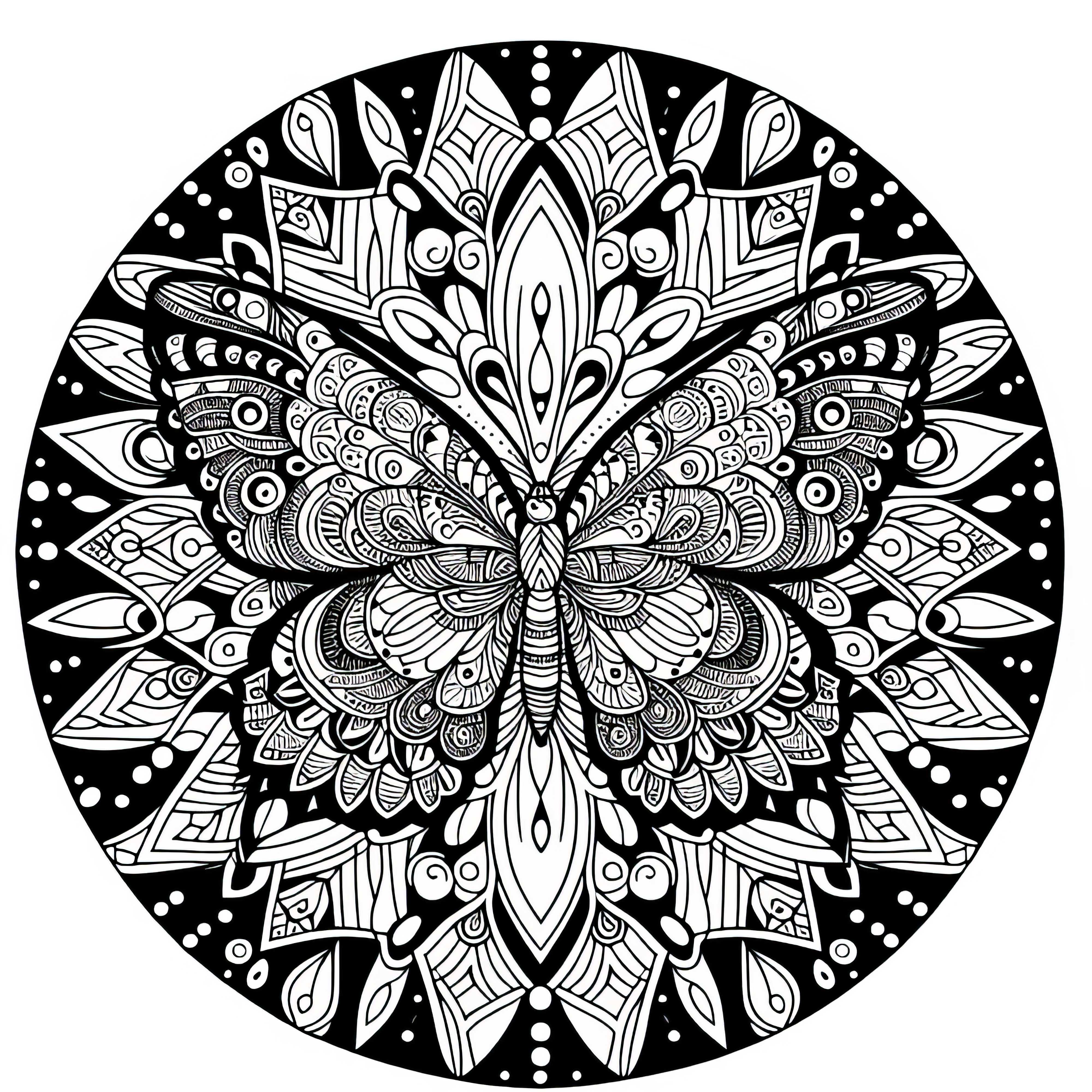 Motýľ Mandala omaľovánka zadarmo