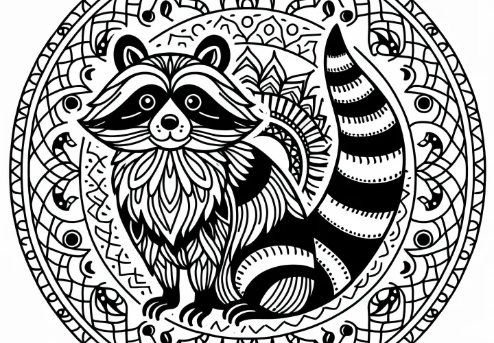 Waschbär-Mandala-Ausmalbild Vorlage kostenlos herunterladen