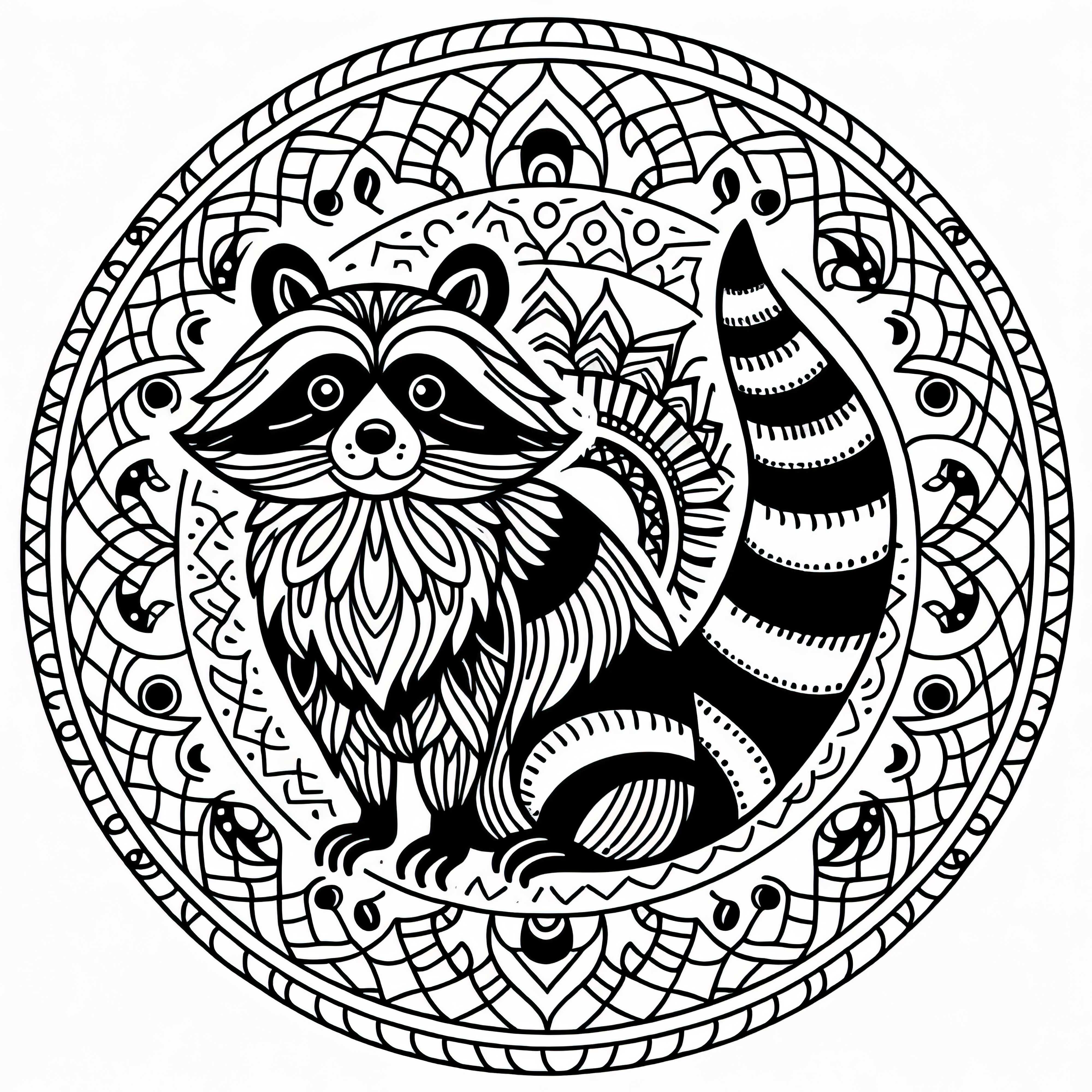 Waschbär-Mandala-Ausmalbild Vorlage kostenlos herunterladen
