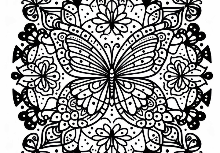 Sommerfugl Mandala skabelon farvelægningsbillede gratis
