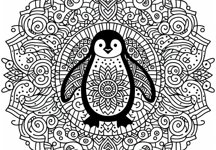 Penguin Mandala Coloring Page Free