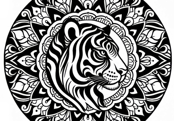 Tiger Mandala skabelon – Malebillede gratis
