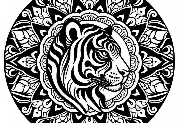 Tiger Mandala Šablóna – Omalovánka Zadarmo