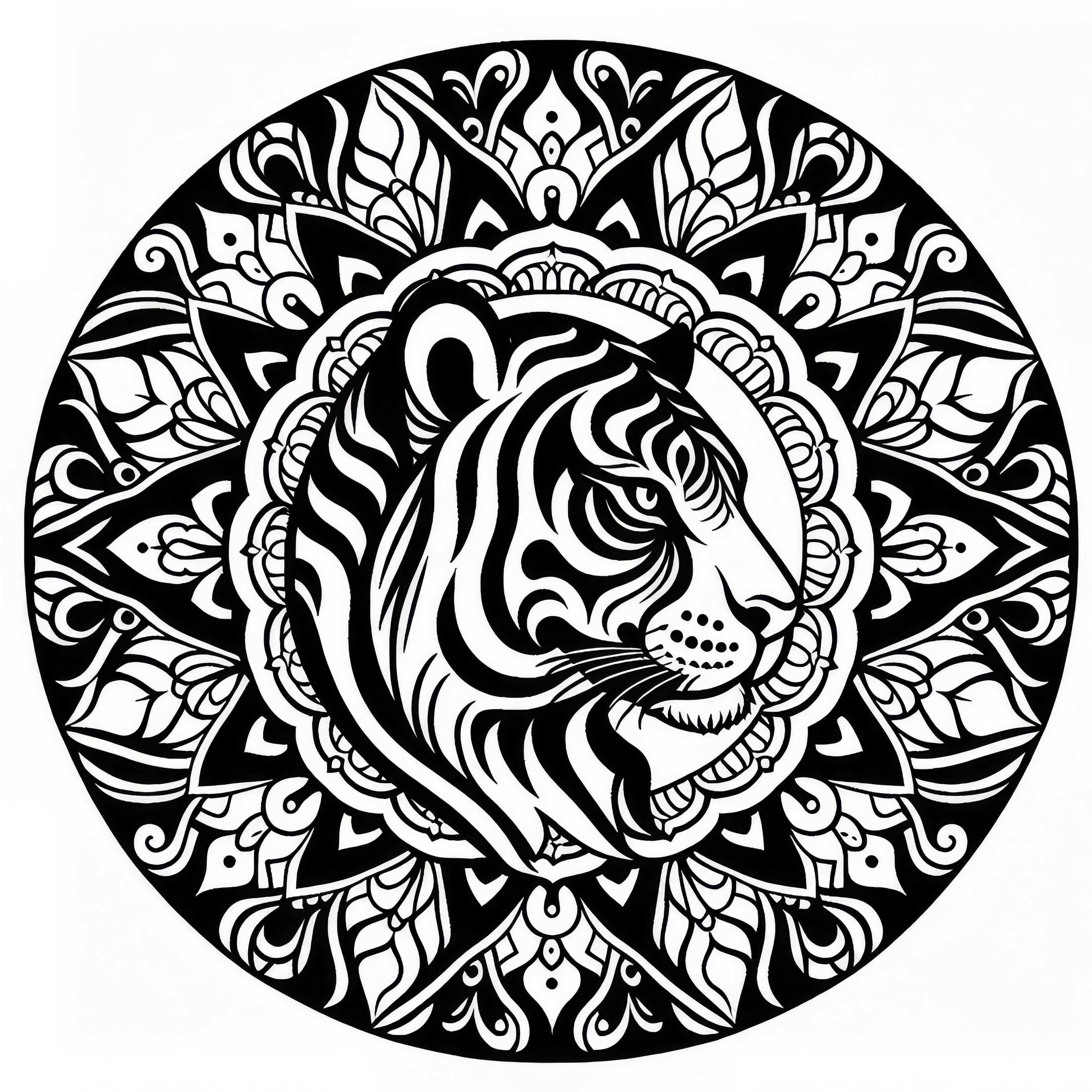 Tiger Mandala šablóna – Obrázok na vymaľovanie zadarmo