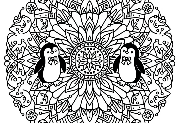 Pinguin Mandala šablóna - Omalovánka zadarmo