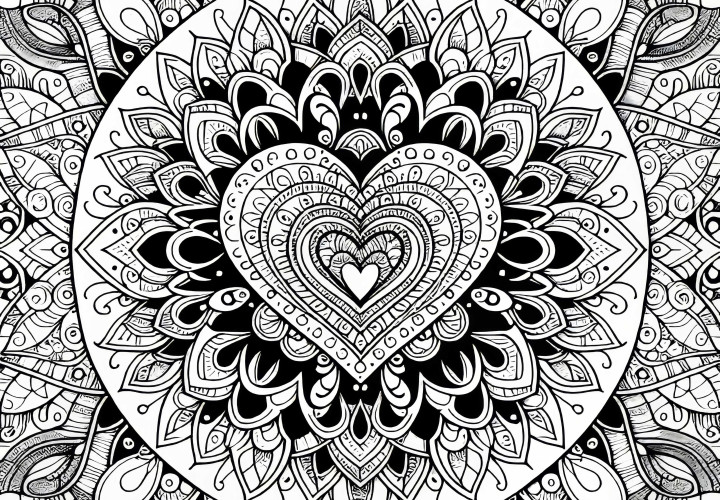 Plantilla de color de mandala de corazón gratis Plantilla de colorear de mandala de corazón gratuita