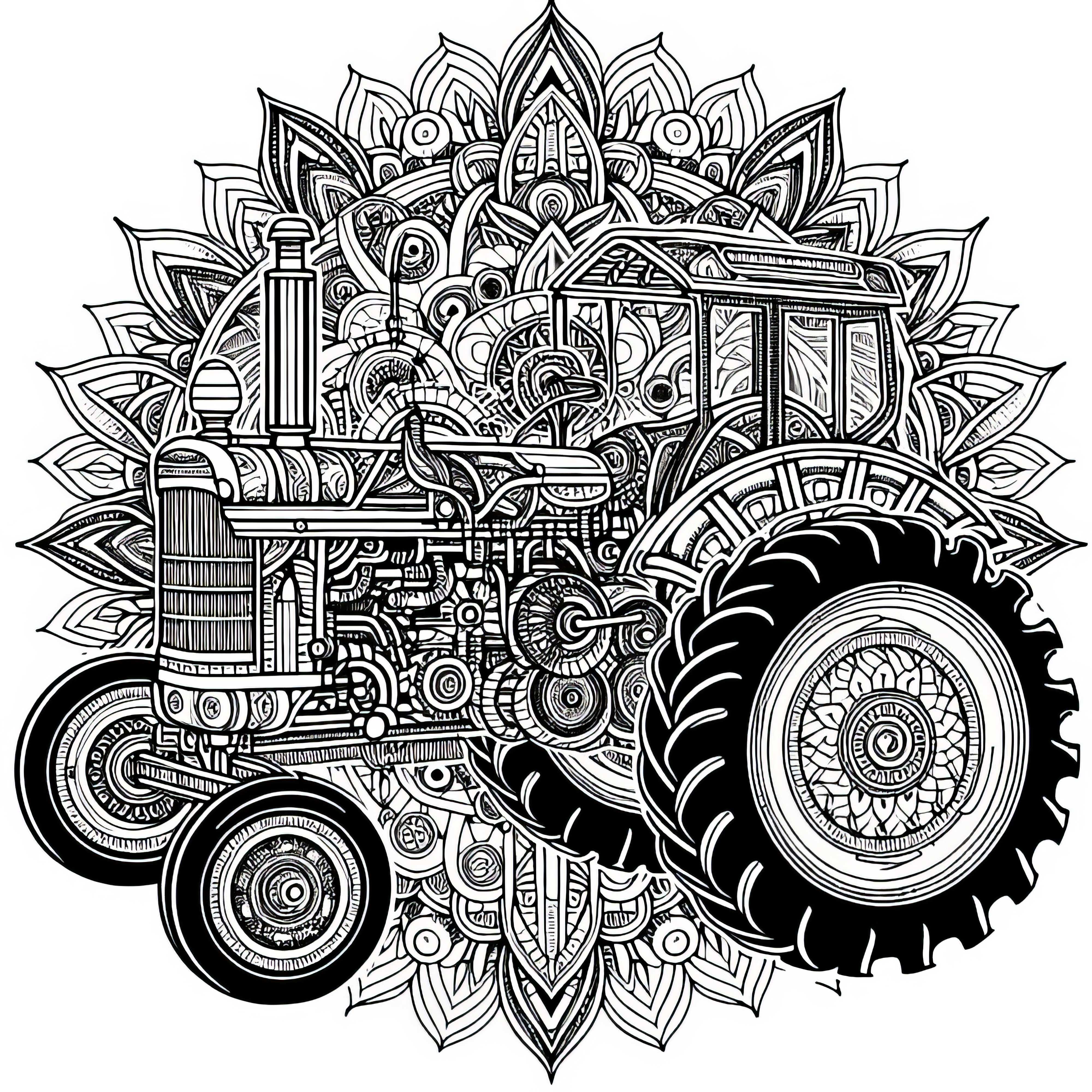 Dibujo para colorear de mandala de tractor gratis