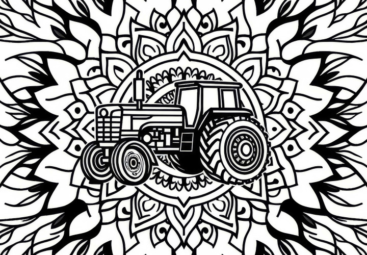 Plantilla de mandala de tractor dibujo para colorear gratis Plantilla de mandala de tractor para colorear gratis