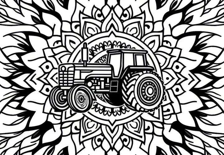 Traktor Mandala šablóna na vymaľovanie zdarma