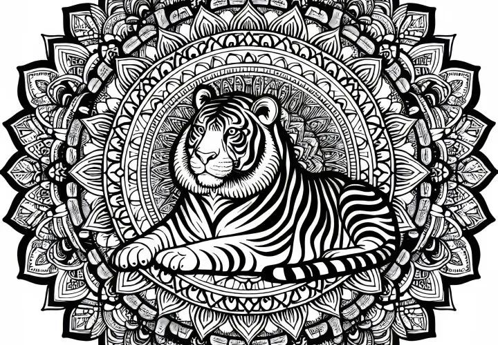 Tiger Mandala na omalovánku na stiahnutie zadarmo