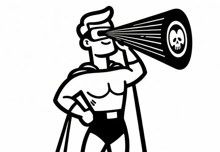 Superheld sucht nach Gefahren und Verbrechern: Malvorlage zum Download (Gratis)