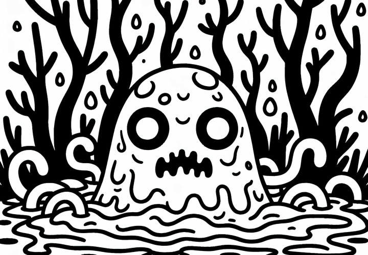 Monster erhebt sich aus düsterem Sumpf: Malvorlage zum Download (Kostenlos)