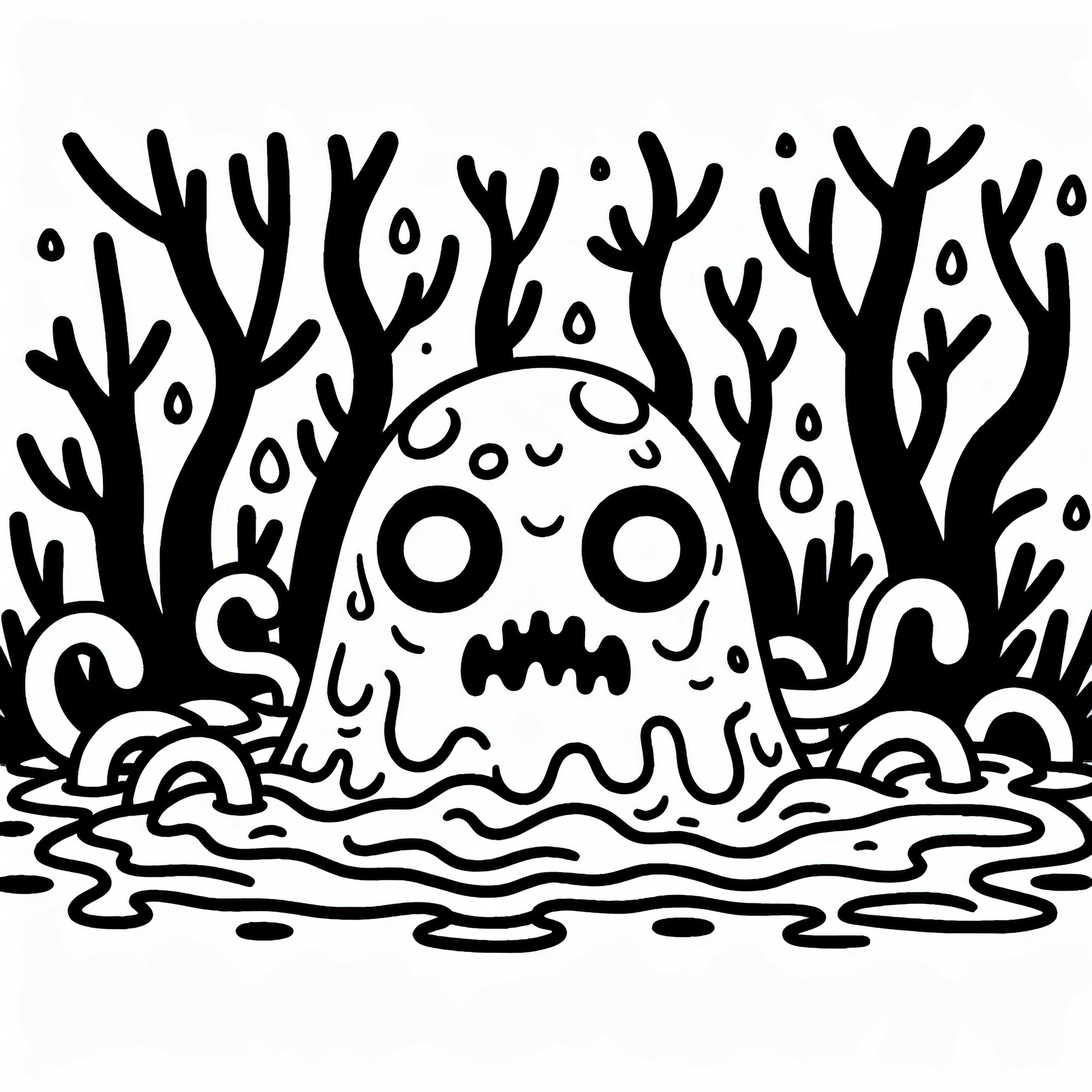Monster erhebt sich aus düsterem Sumpf: Malvorlage zum Download (Kostenlos)