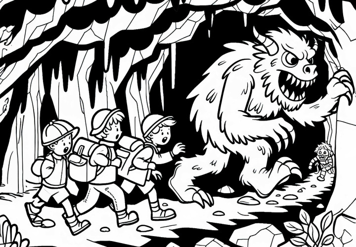 Monster und Abenteurer in Höhle - Gratis Malvorlage Monster und Abenteurer in Höhle - Gratis Malvorlage
