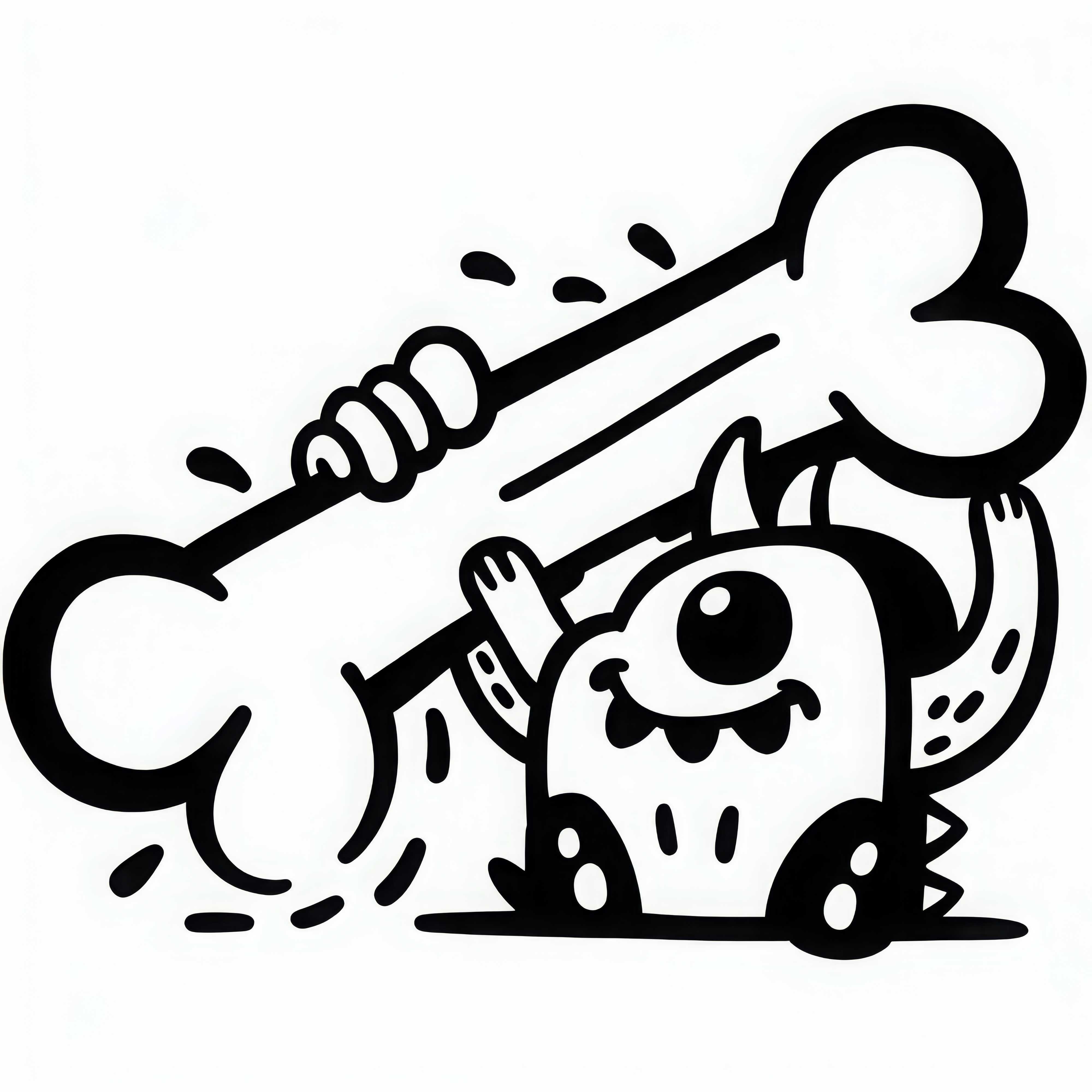 Monster spielt mit riesigem Knochen als Spielzeug: Ausmalbild zum Download (Kostenlos)