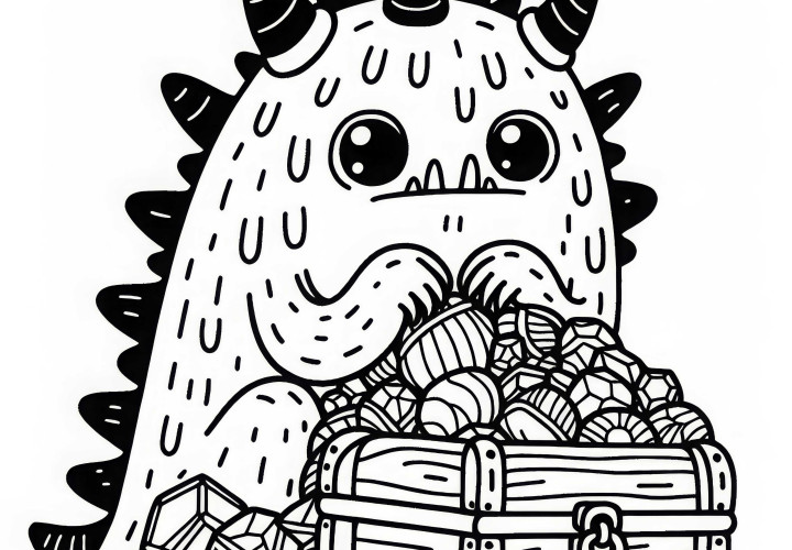 Monster bewacht Schatztruhe: Gratis Malvorlage Monster bewacht Schatztruhe: Gratis Malvorlage