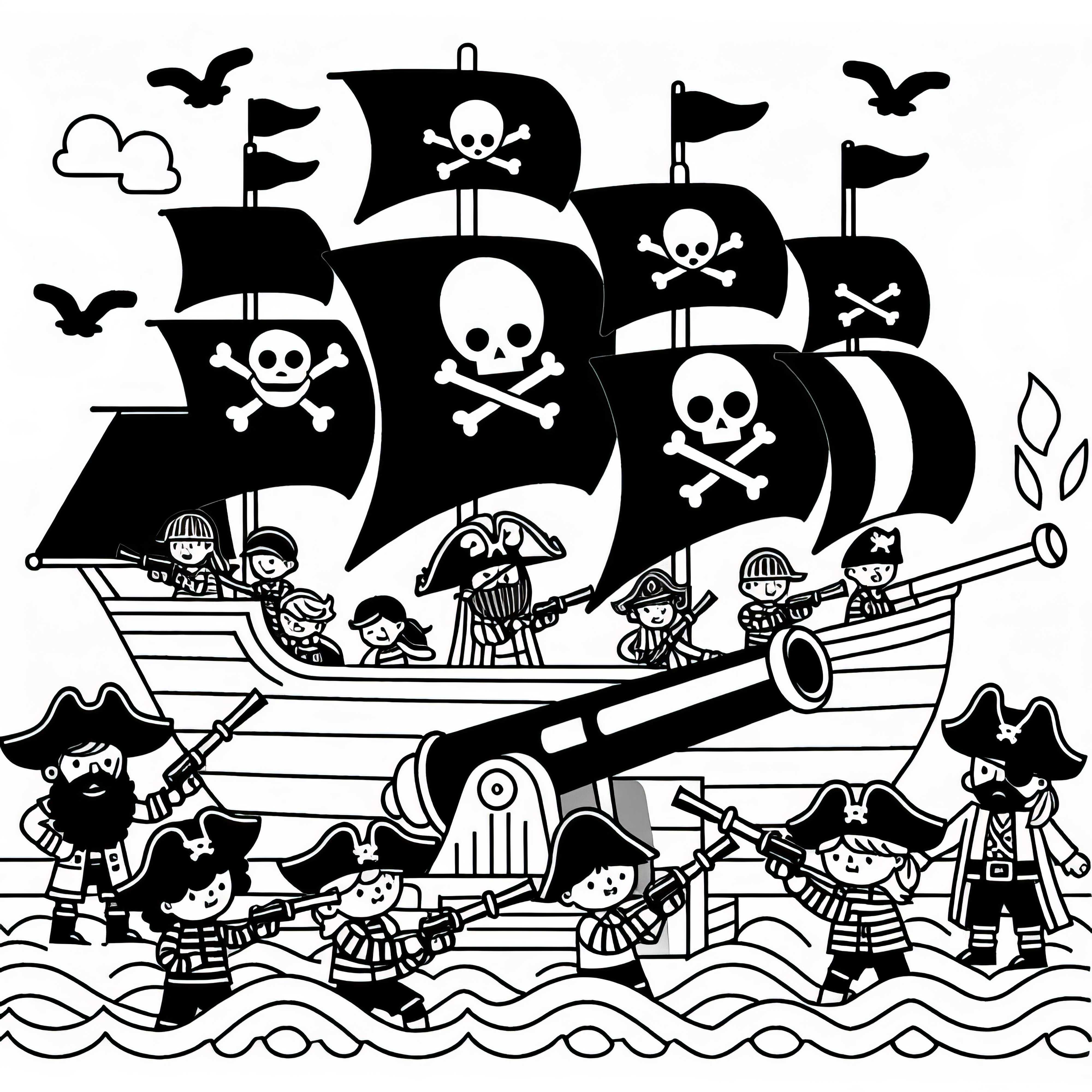 Pirates defend their ship against attackers: Simple coloring page (Free)