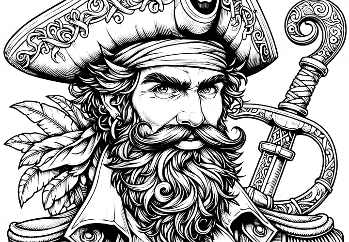 Pirátský obrázek k vymalování: Bohatě zdobený a zdarma
