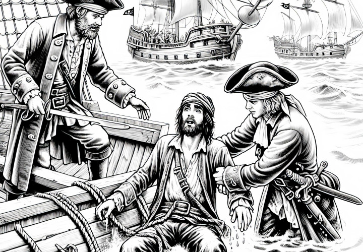 Piraten retten Schiffbrüchige aus dem Meer: Detailreiche Malvorlage (Gratis) Piraten retten Schiffbrüchige aus dem Meer: Detailreiche Malvorlage (Gratis)