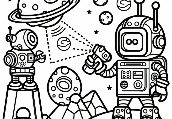 En robot utforskar en främmande planet med sensorer och verktyg: Enkel målarbild (gratis)