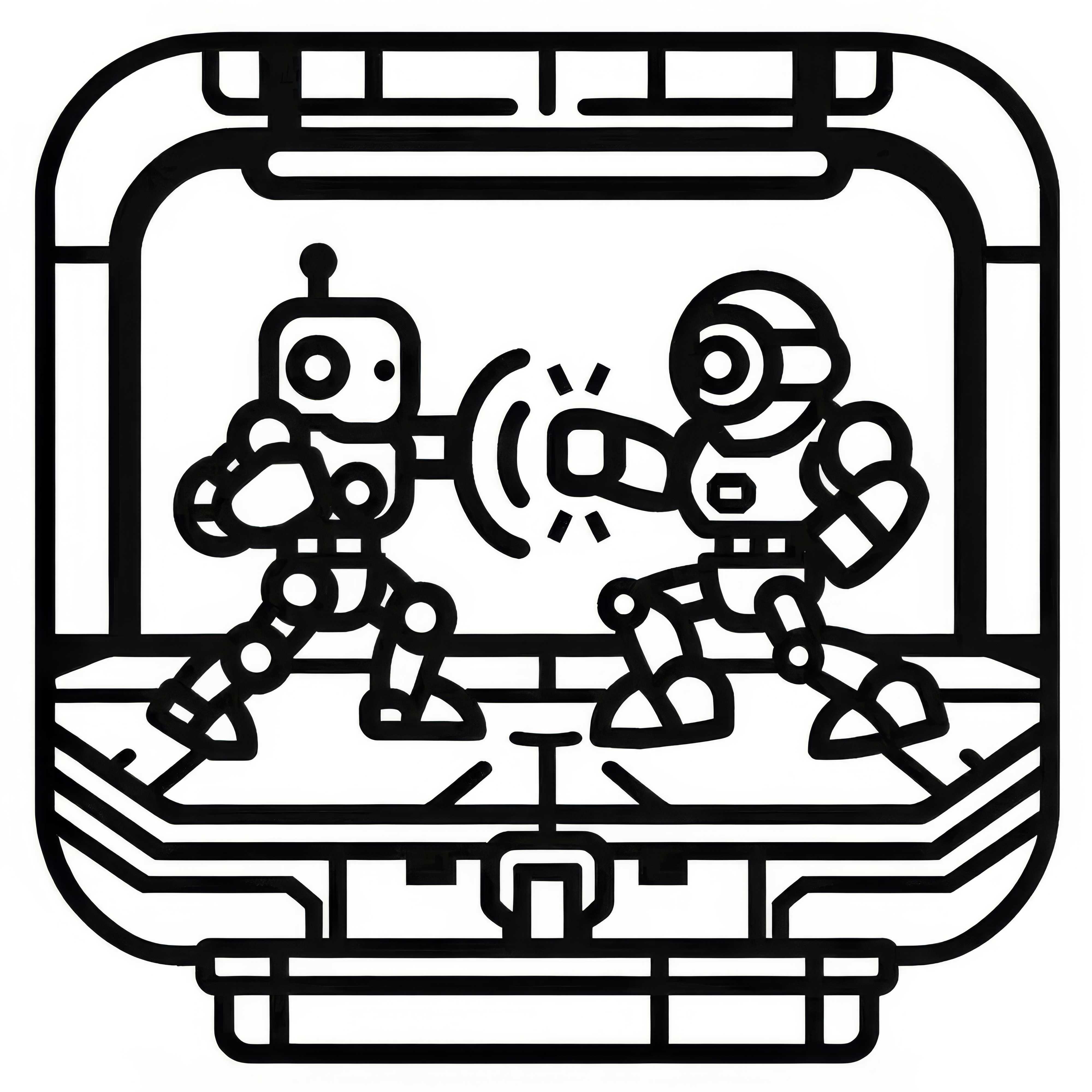 Due robot combattono in un’arena hi-tech: semplice disegno da colorare (gratuito)