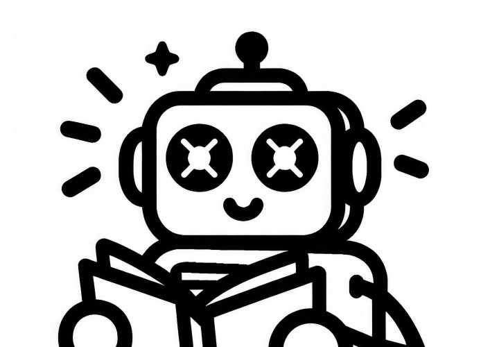 Robot lee un libro con ojos luminosos: lámina de colorear sencilla (gratis) Robot lee un libro con ojos luminosos: lámina para colorear sencilla (gratis)