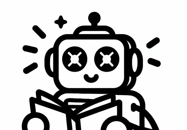 Roboten läser en bok med lysande ögon: Enkel målarbild (Gratis)