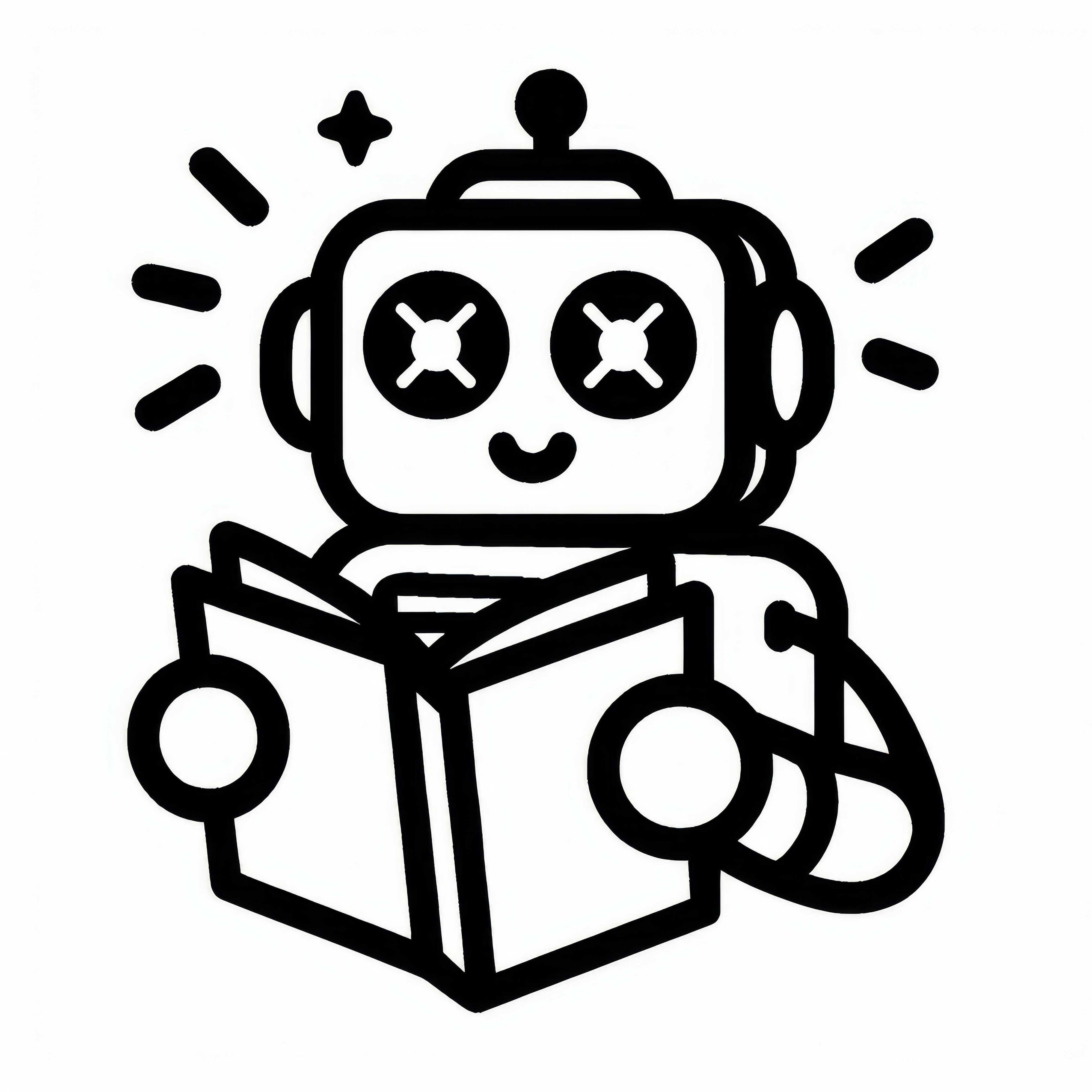 Robot che legge un libro con gli occhi luminosi: semplice disegno da colorare (gratis)