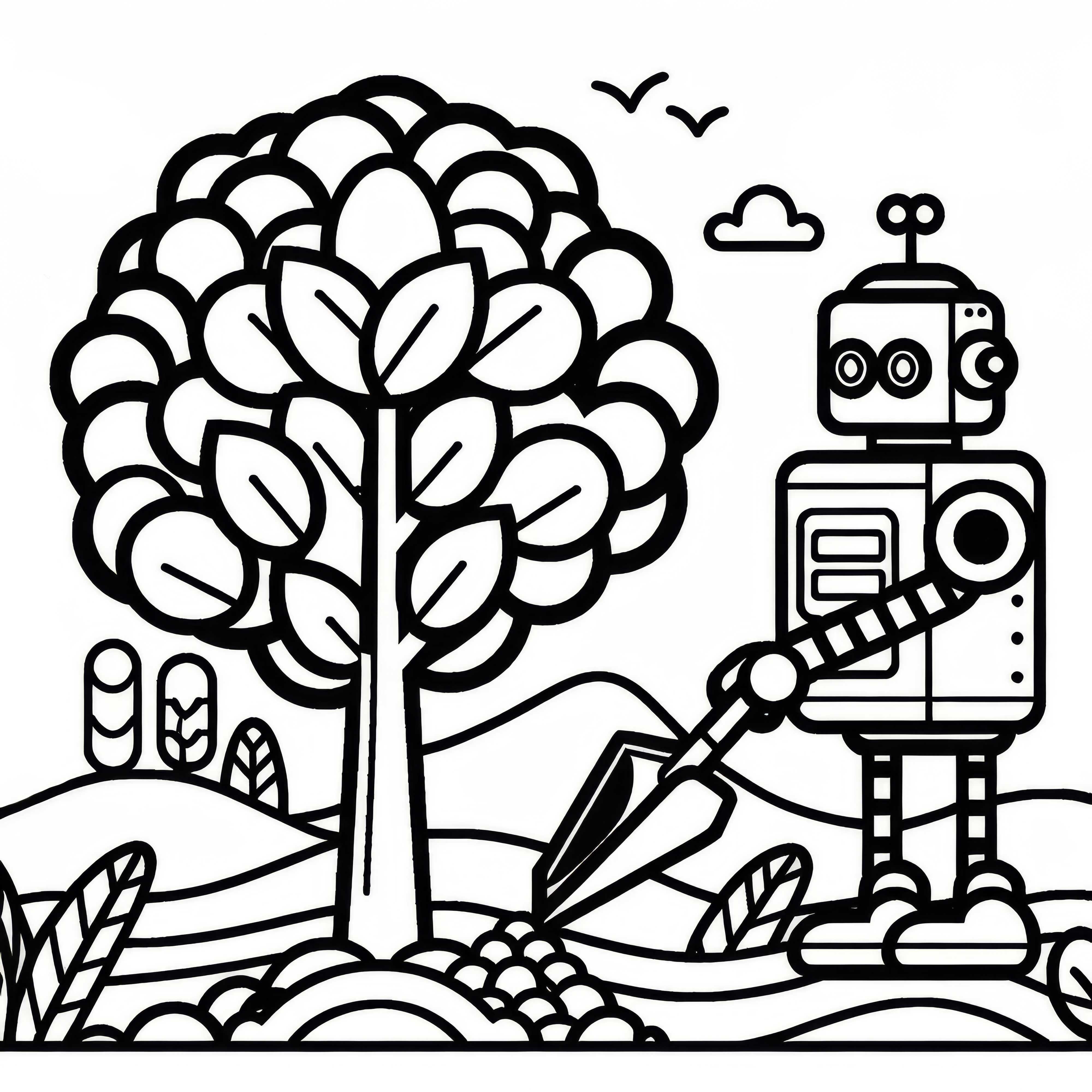 Robot pianta alberi: semplice disegno da colorare (gratis)