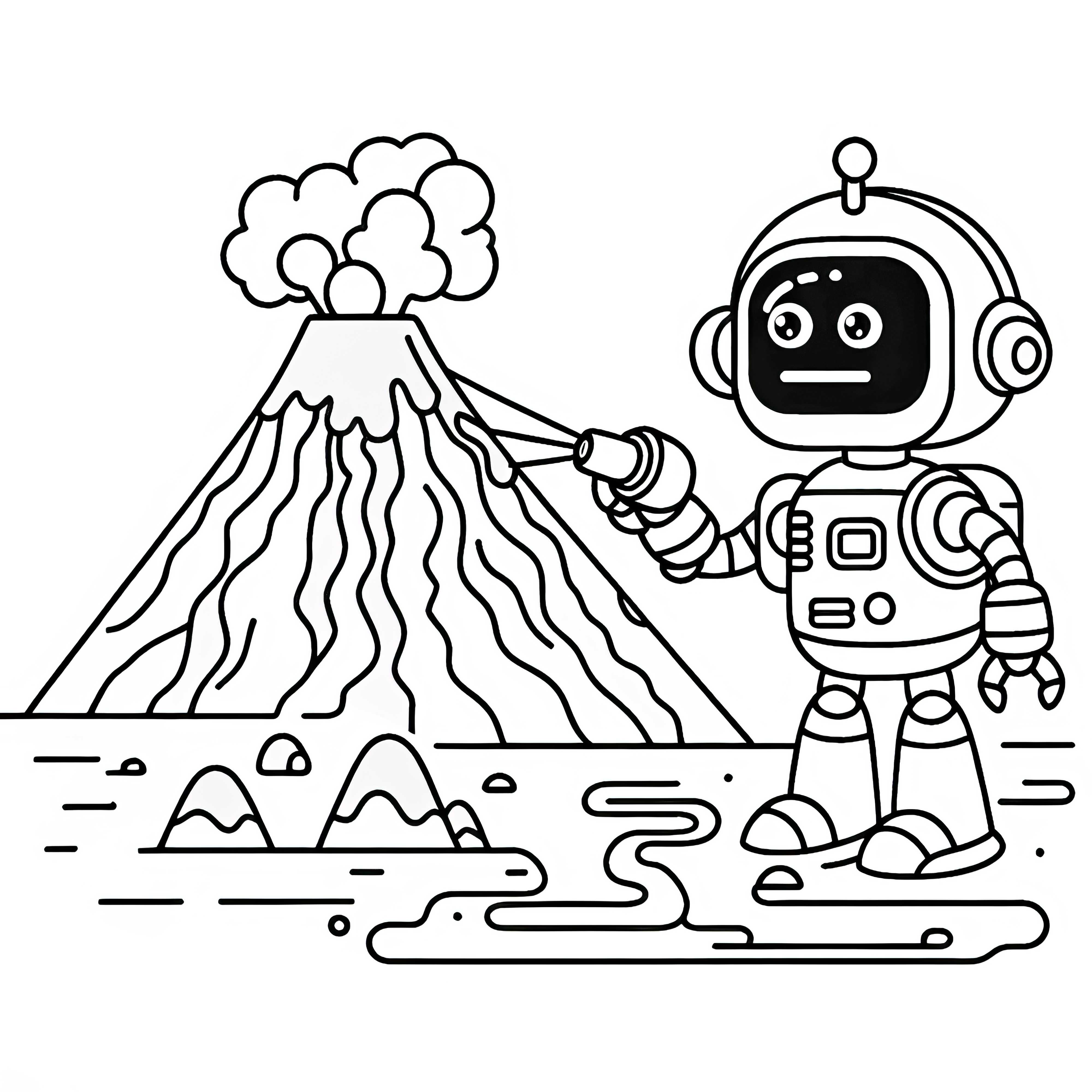 Robotul ajută la cercetarea unui vulcan activ: planșă de colorat gratuită
