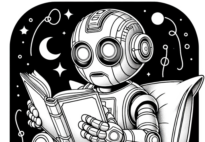 Robot legge un libro: disegno da colorare da scaricare gratis Robot legge un libro: disegno da colorare da scaricare (gratis)