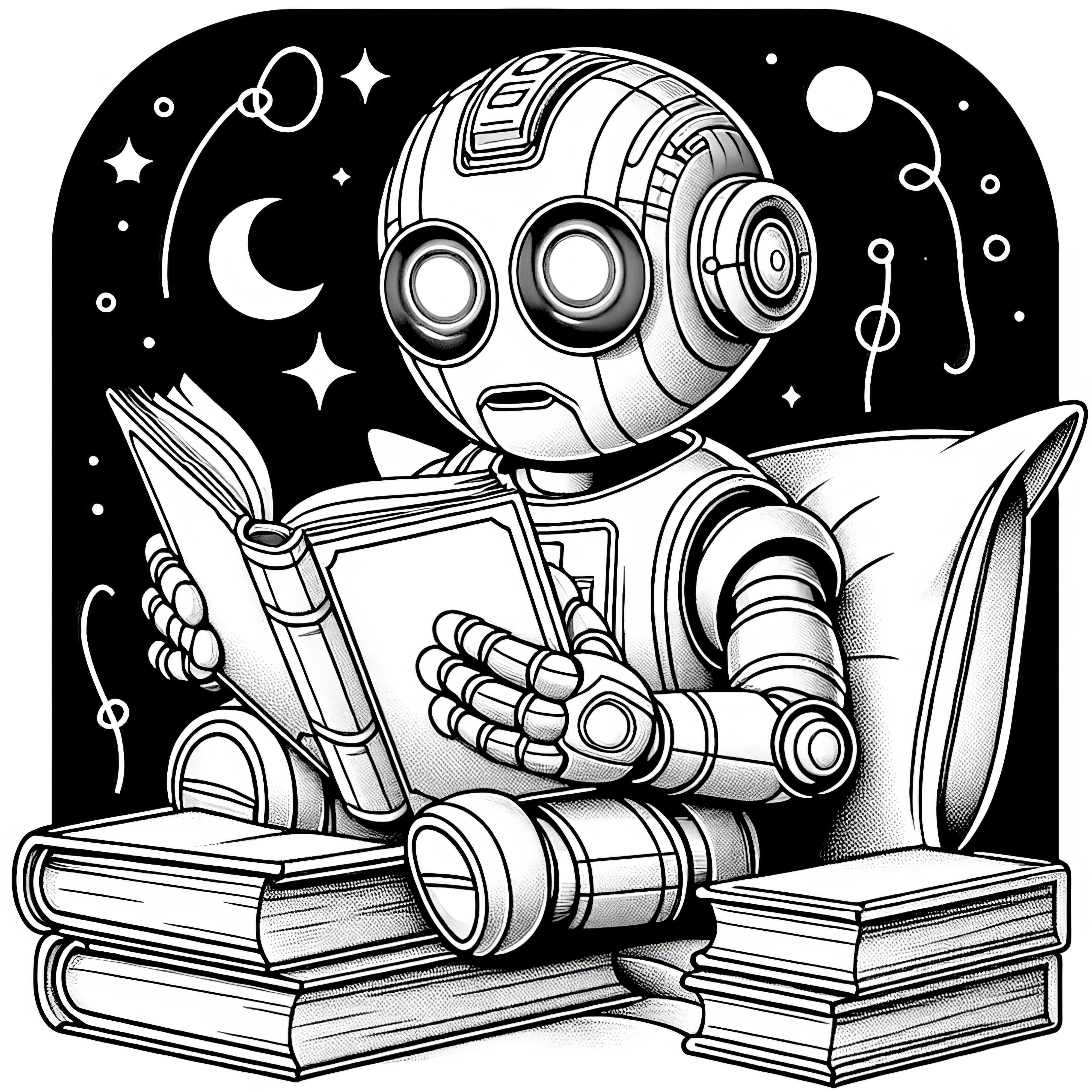 Robot legge un libro: disegno da colorare da scaricare (gratis)