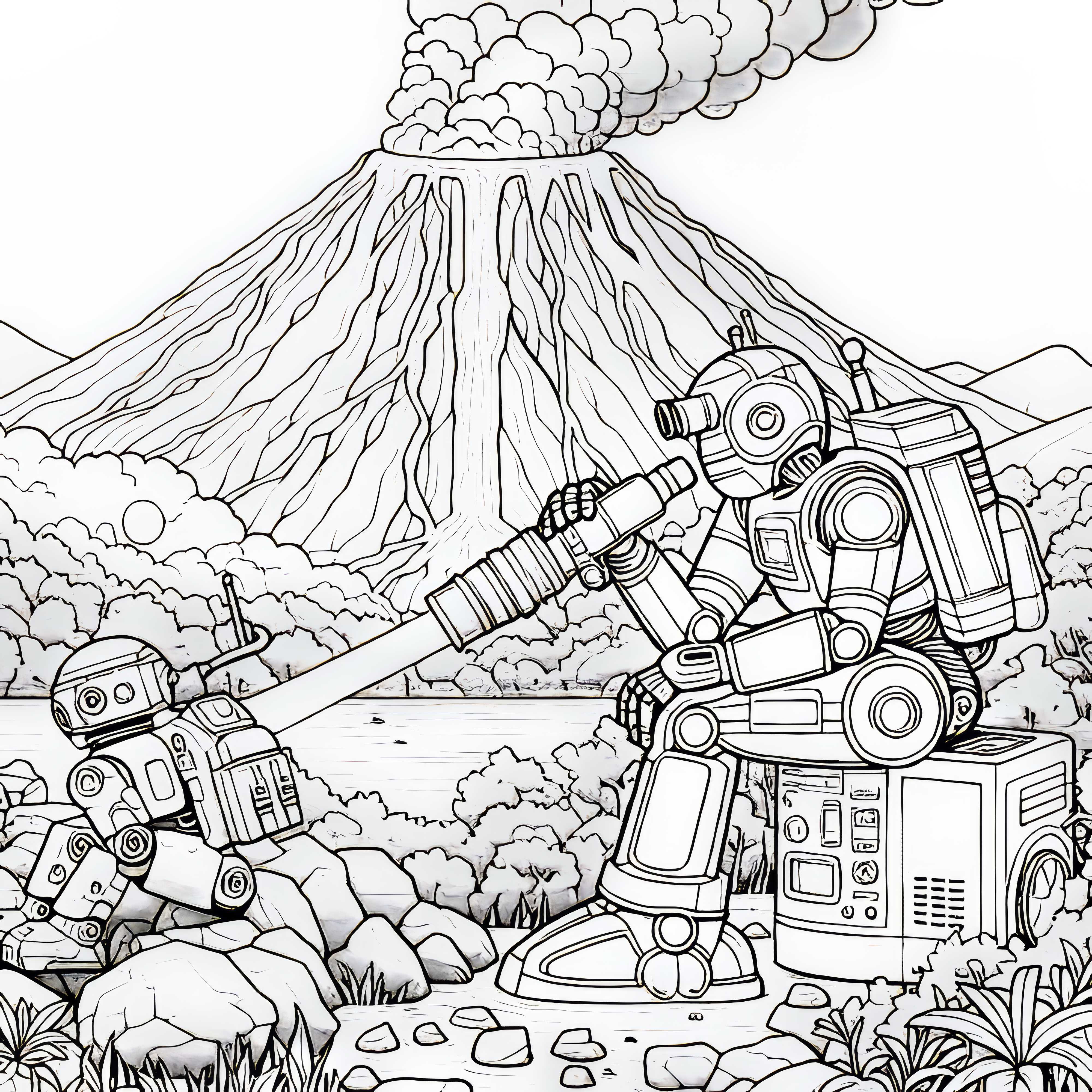 Un robot ajută la explorarea unui vulcan activ: planșă de colorat de descărcat (gratuit)