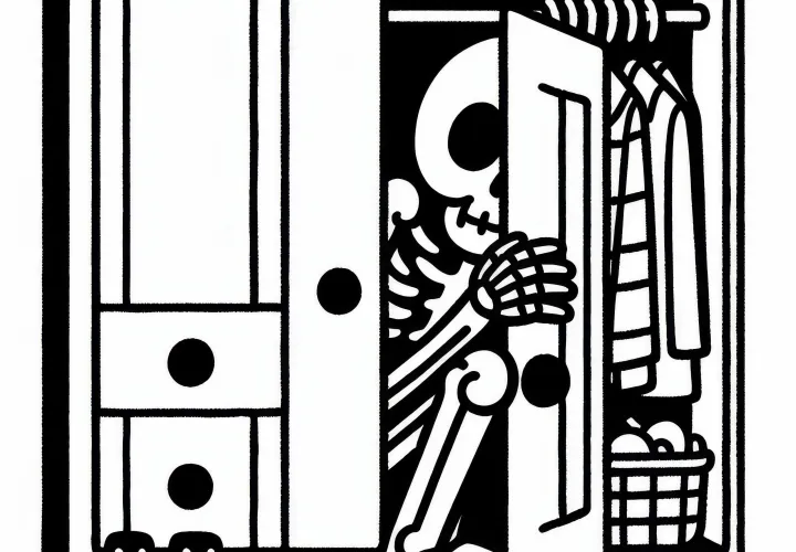 Een skelet verbergt zich in de kast voor indringers: Gratis kleurplaat