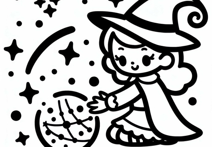 Hexe zaubert mit magischer Kugel: Einfache Malvorlage (Gratis) Hexe zaubert mit magischer Kugel: Einfache Malvorlage (Gratis)