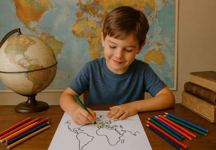 Konteinenti, valstis, kultūras un pilsētas: Krāsojamās bildes