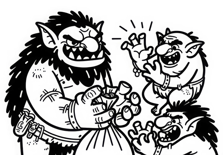 Troll, diğer trolllerle dolu bir ganimet çantası için tartışıyor: Ücretsiz boyama sayfası Troll, diğer trollere bir dolu hazine için tartışıyor: Ücretsiz boyama sayfası