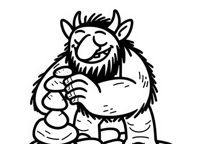 Troll stavia hromadu kameňov ako pamätník svojej sily: Jednoduchý obrázok na vymaľovanie (zadarmo)