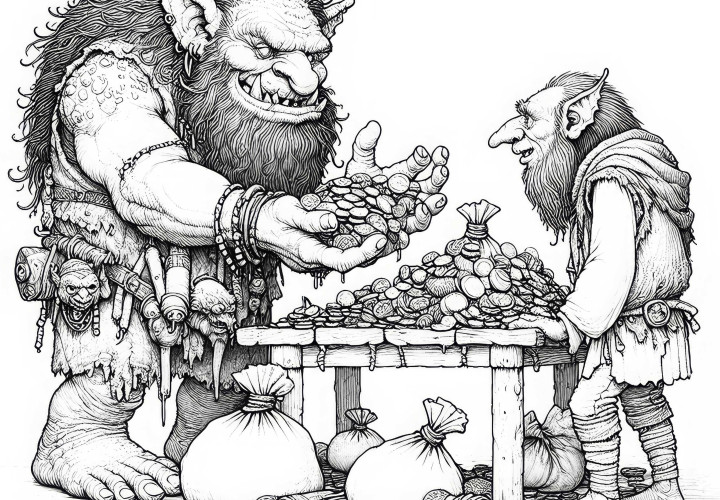 Troll, başka bir troll ile dolu bir ganimet torbası üzerinde tartışıyor: Ücretsiz indirilebilecek boyama sayfası Troll, başka bir troll ile dolu bir ganimet çantası için tartışıyor: İndirilebilecek boyama sayfası (Ücretsiz)