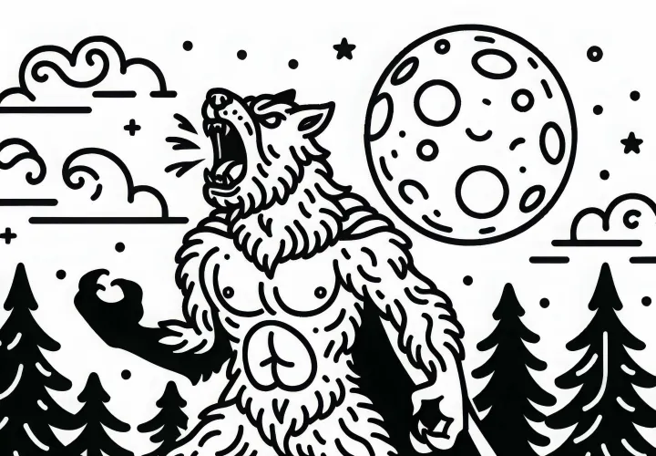 Wolfman sa premení pri splne s divokým vyčerením ako vymaľovanka (zadarmo)