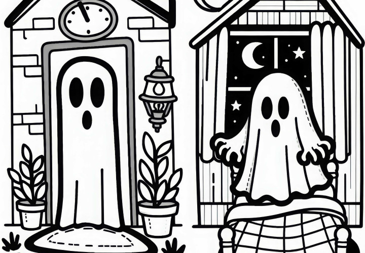Ghost Appears in Haunted House: Simple Coloring Page (Free) Ghost Appears in Haunted House: Simple Coloring Page (Free)