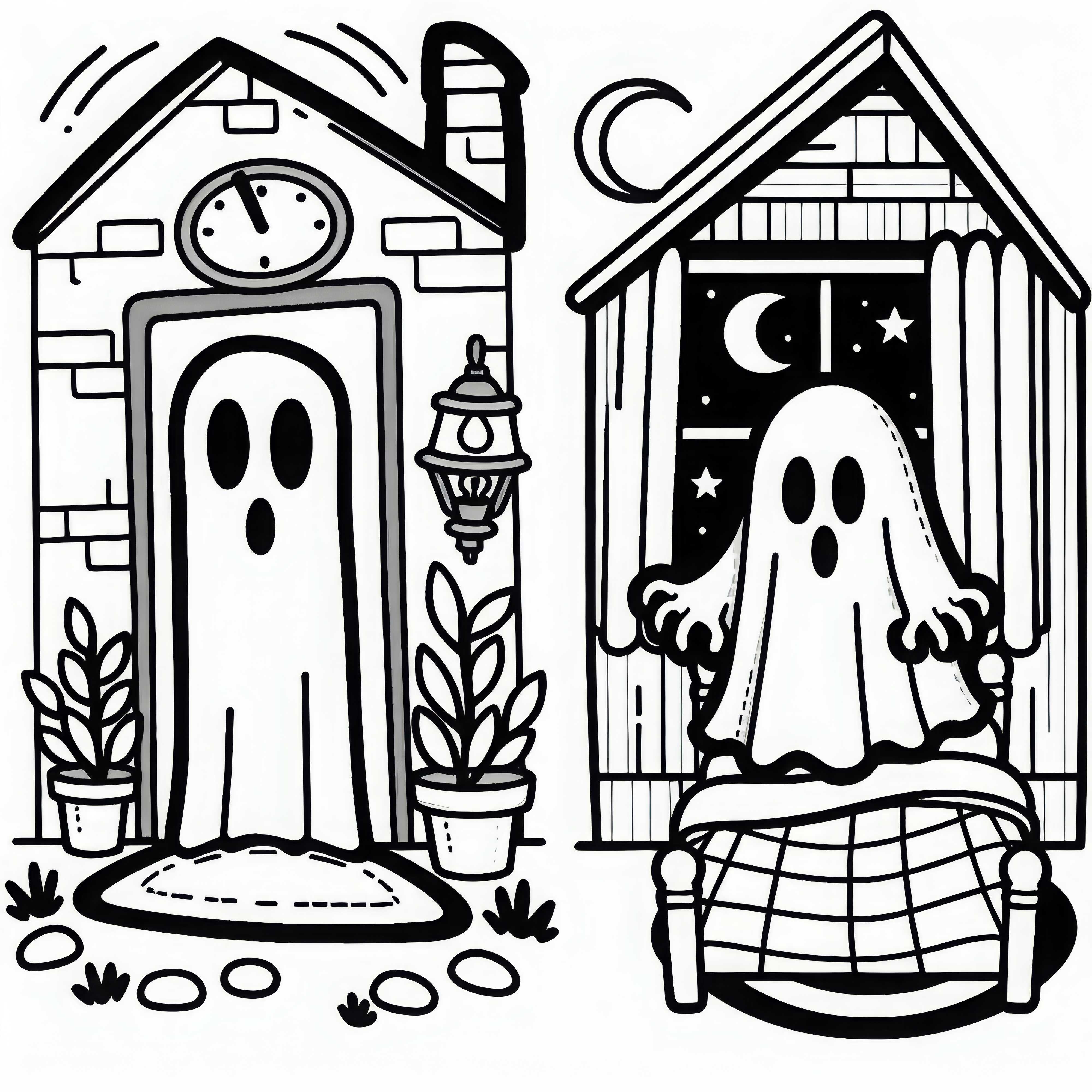 Ghost Appears in Haunted House: Simple Color Template (Free)